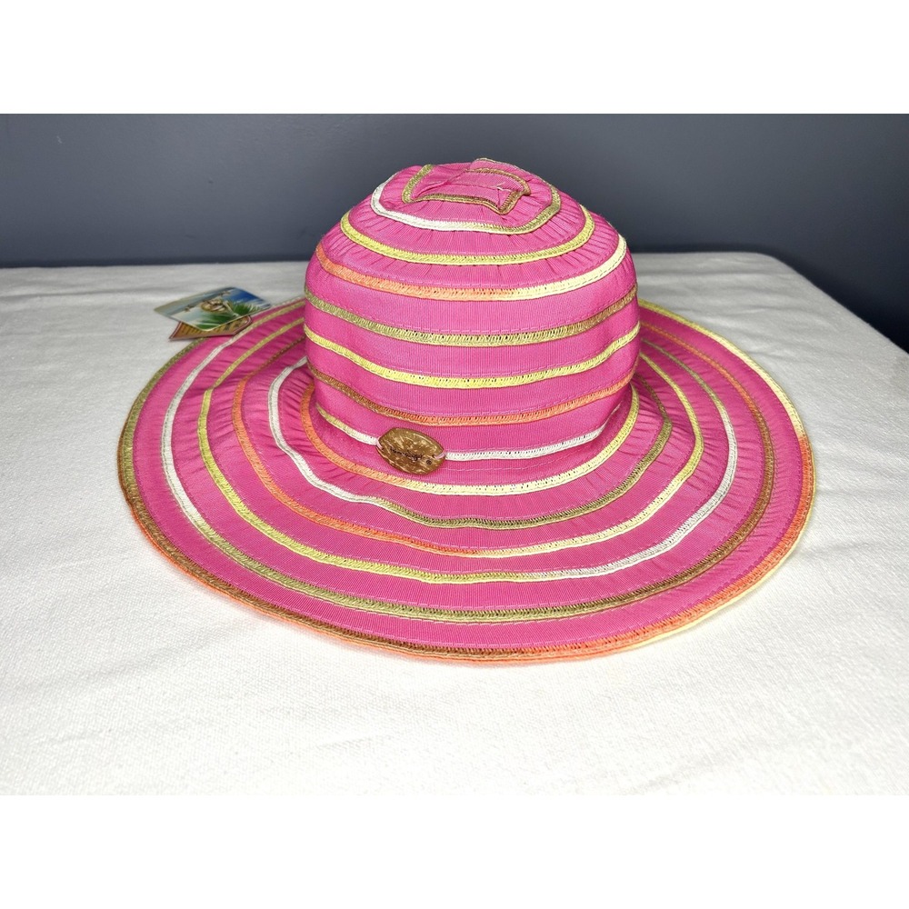 Panama Jack Hat Sun Hat Womens One Size Pink Stripe UPF 50+ Wide Brim Beach